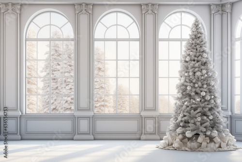 White Christmas interior classic design with a Christmas tree  Celebrating Christmas concept