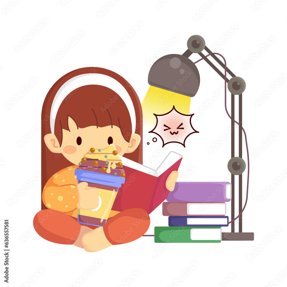 Cute little girl sipping coffee while reading a book Cute little girl sipping coffee while reading a book