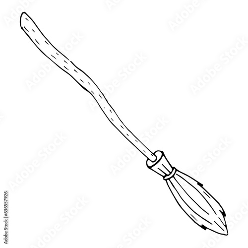 Doodle hand drawn witch broom icon. Vector illustration for halloween, party, design
