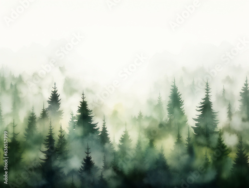 Majestic Pine Forest in Watercolor Fog" © jeff