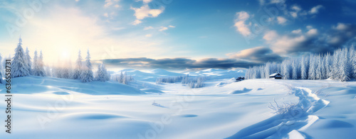 A picturesque snowy winter scene with a deep snow background.