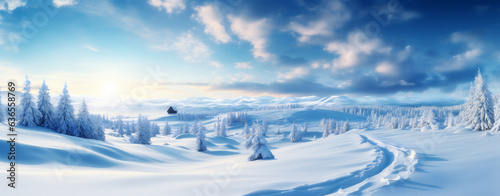 A pristine snowy wilderness scene with a deep snow background, perfect for winter concepts. © jeff