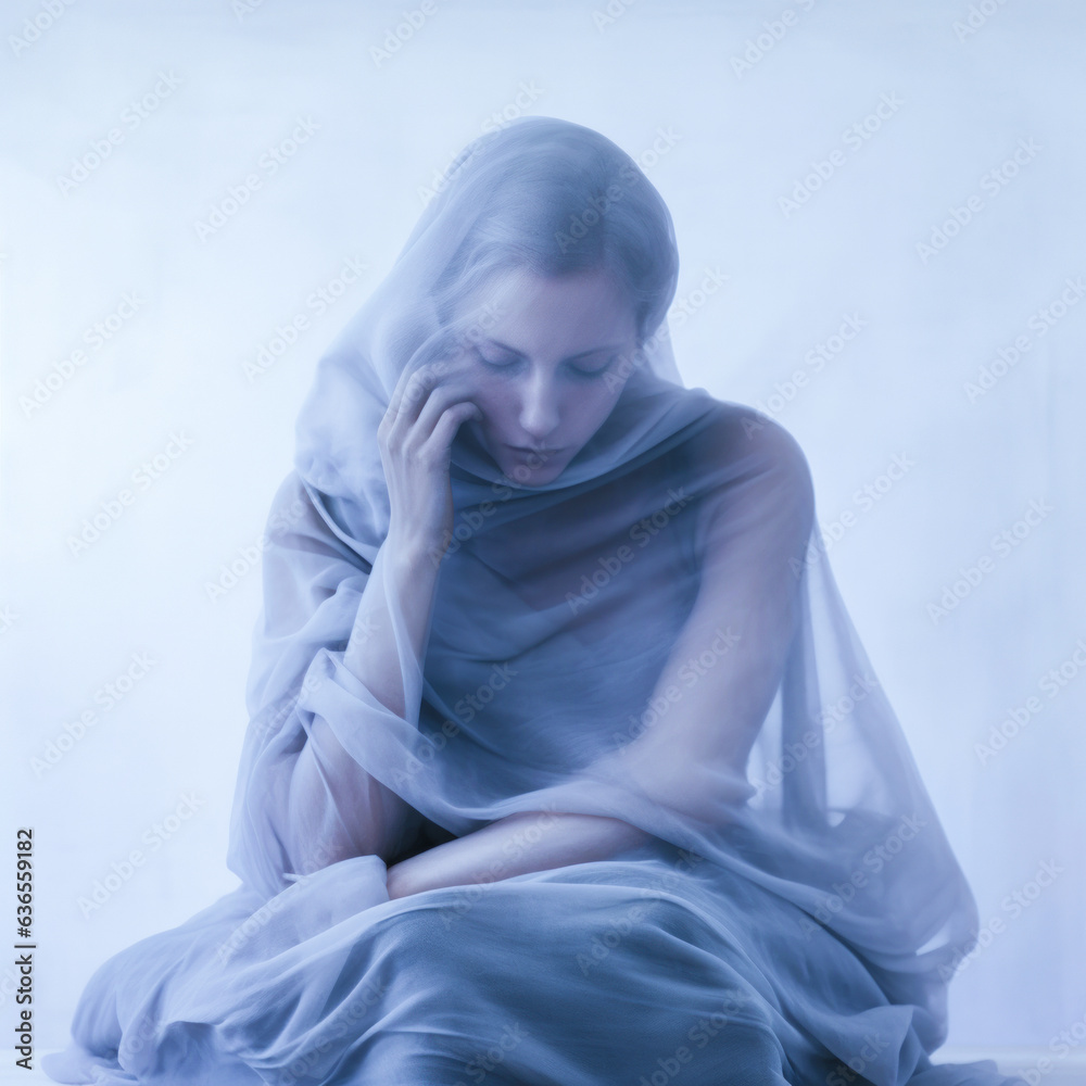 A woman covered in translucent chiffon A woman covered in translucent chiffon