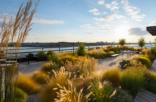 roof rop garden with garvel path photo