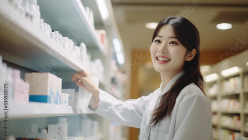 Free Download Pretty Asian woman examining drugs in a pharmaceutical company's laboratory - GFXLoad