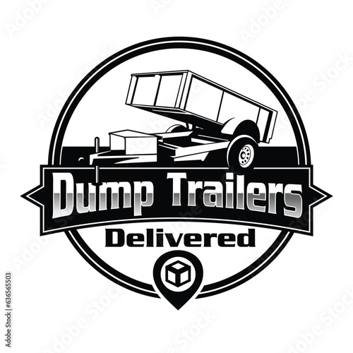 Dump trailer emblem logo design, Semi dump truck emblem logo design, The vector logo showcases a dump trailer with two or three wheels photo