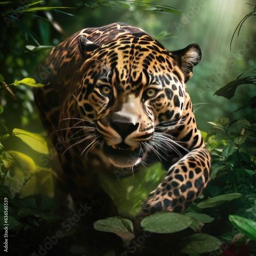 Jaguar running in the jungle