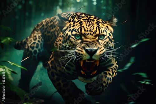 Jaguar running in the jungle