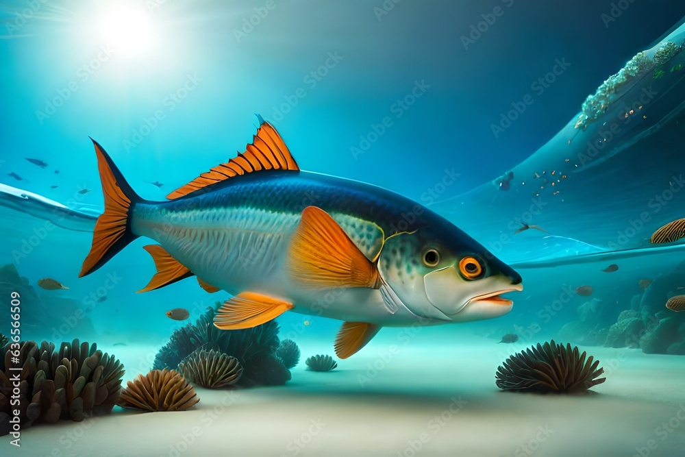 Big Blue Aquarium with different fishes swimming inside