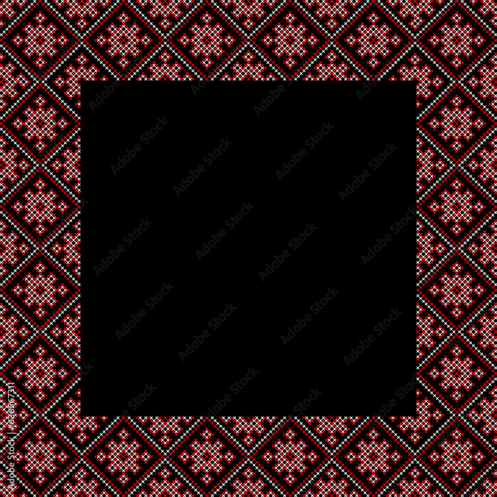 Obraz premium Vector illustration of Ukrainian ornament in ethnic style, identity, vyshyvanka, embroidery for print clothes, websites, banners. Background. Frame for text