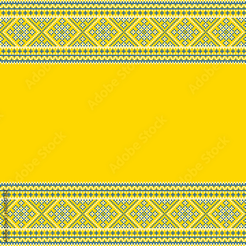 Vector illustration of Ukrainian ornament in ethnic style, identity, vyshyvanka, embroidery for print clothes, websites, banners. Background. Frame for text