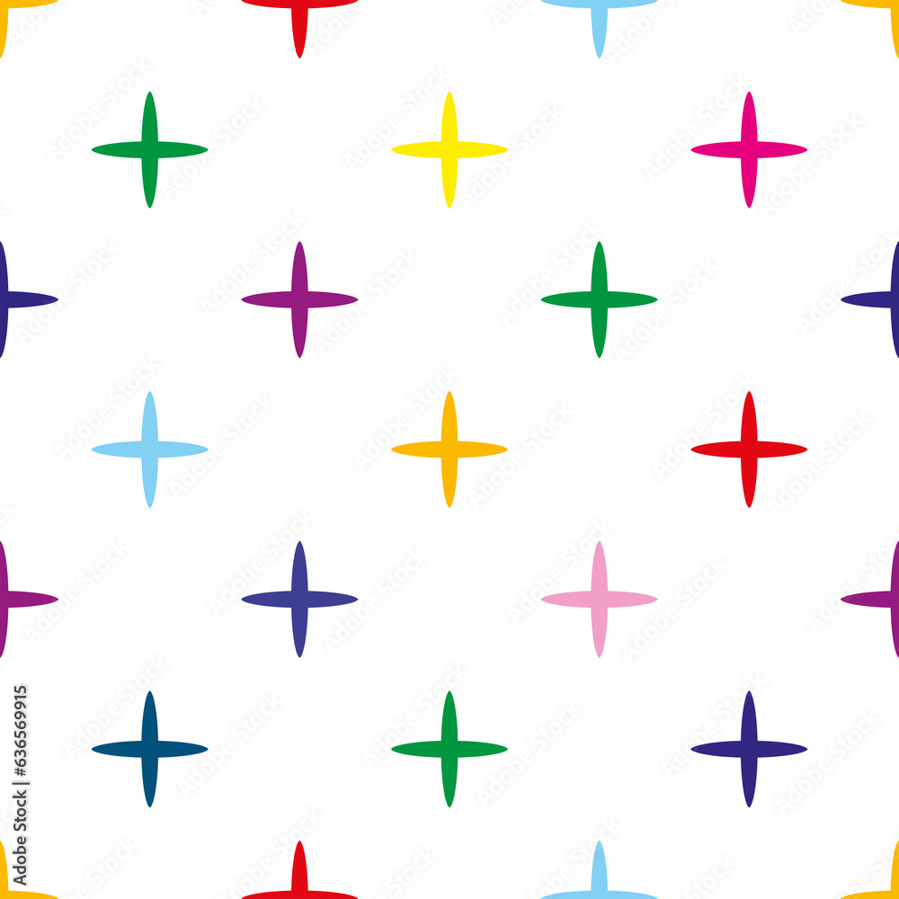 Seamless pattern with colorful elegant crosses. Background with repeating ornament in the form of colored pluses for wallpaper, design, wrappers, textiles Seamless pattern with colorful elegant crosses. Background with repeating ornament in the form of colored pluses for wallpaper, design, wrappers, textiles