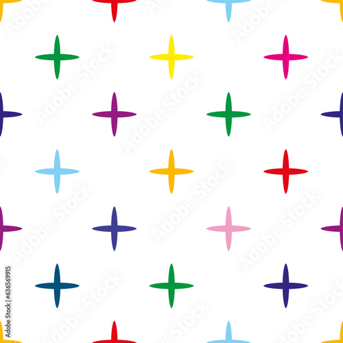 Seamless pattern with colorful elegant crosses. Background with repeating ornament in the form of colored pluses for wallpaper, design, wrappers, textiles