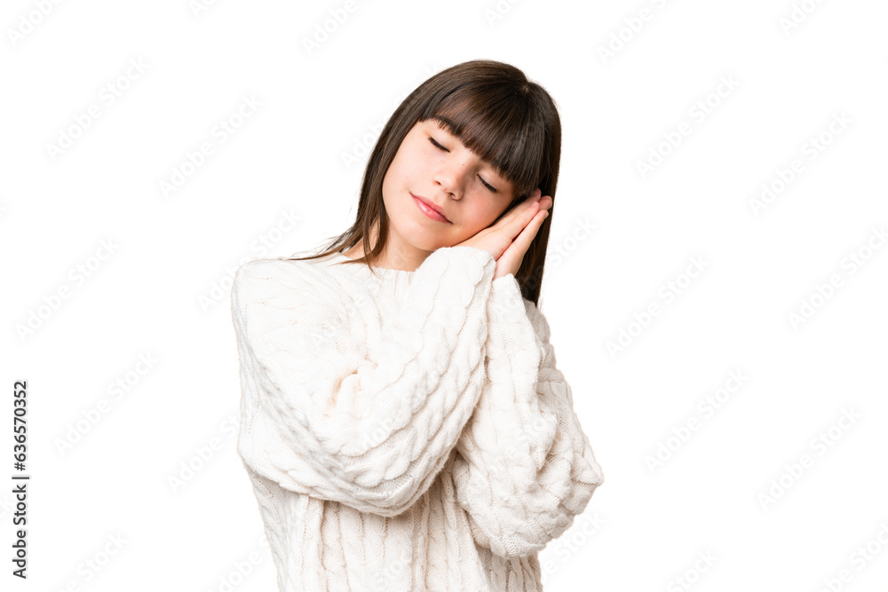 Little caucasian girl over isolated background making sleep gesture in dorable expression Little caucasian girl over isolated background making sleep gesture in dorable expression