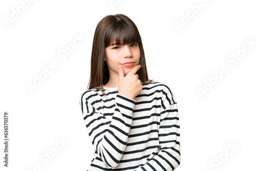 Little caucasian girl over isolated background having doubts