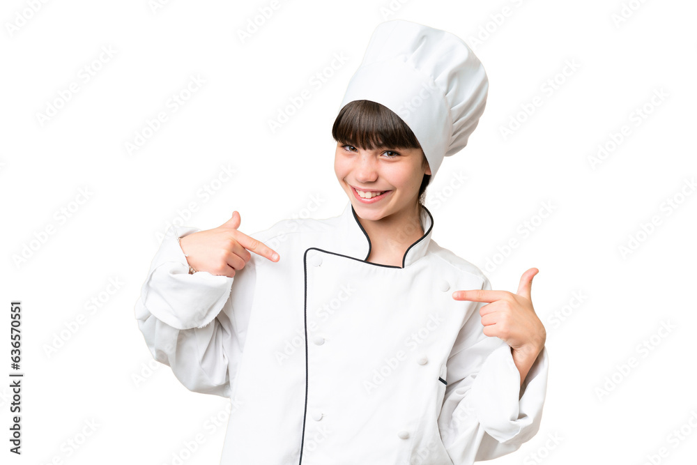 Little caucasian chef girl over isolated background proud and self-satisfied Little caucasian chef girl over isolated background proud and self-satisfied