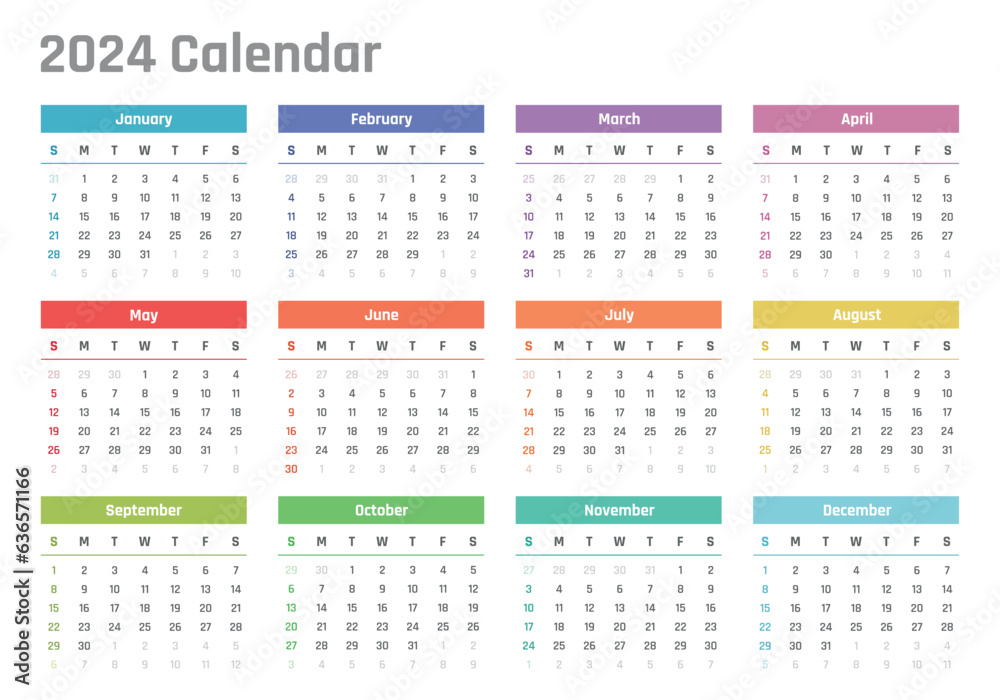 calendar for 2024 starts sunday, vector calendar design 2024 year calendar for 2024 starts sunday, vector calendar design 2024 year