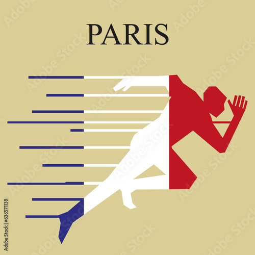 Creative design of 2024 Games with silhouette of sporsman in color of France flag. Template cover for games banner, poster, card. Vector illustration.
