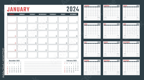 calendar for 2024 starts sunday, vector calendar design 2024 year