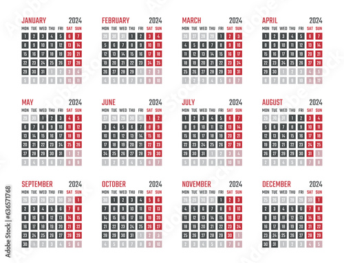 2024 year calendar, calendar design for 2024 starts monday