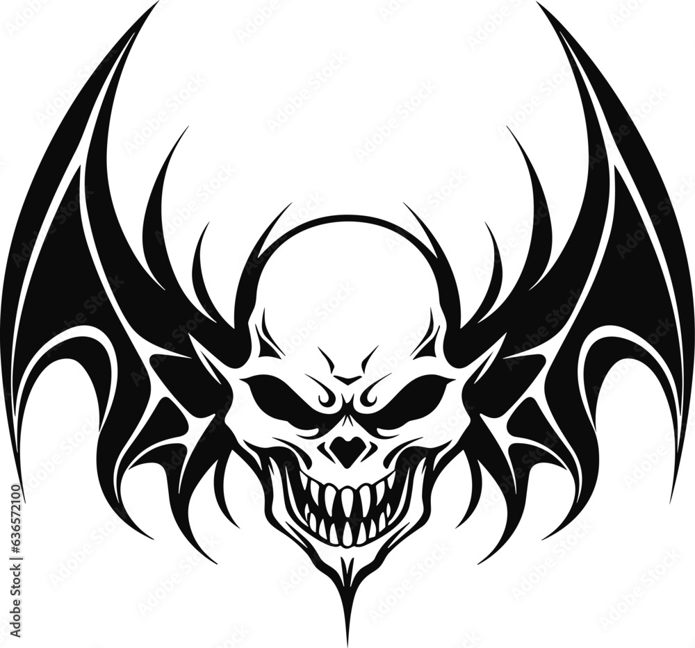A head skull with dragon wings in a vintage style mascot A head skull with dragon wings in a vintage style mascot