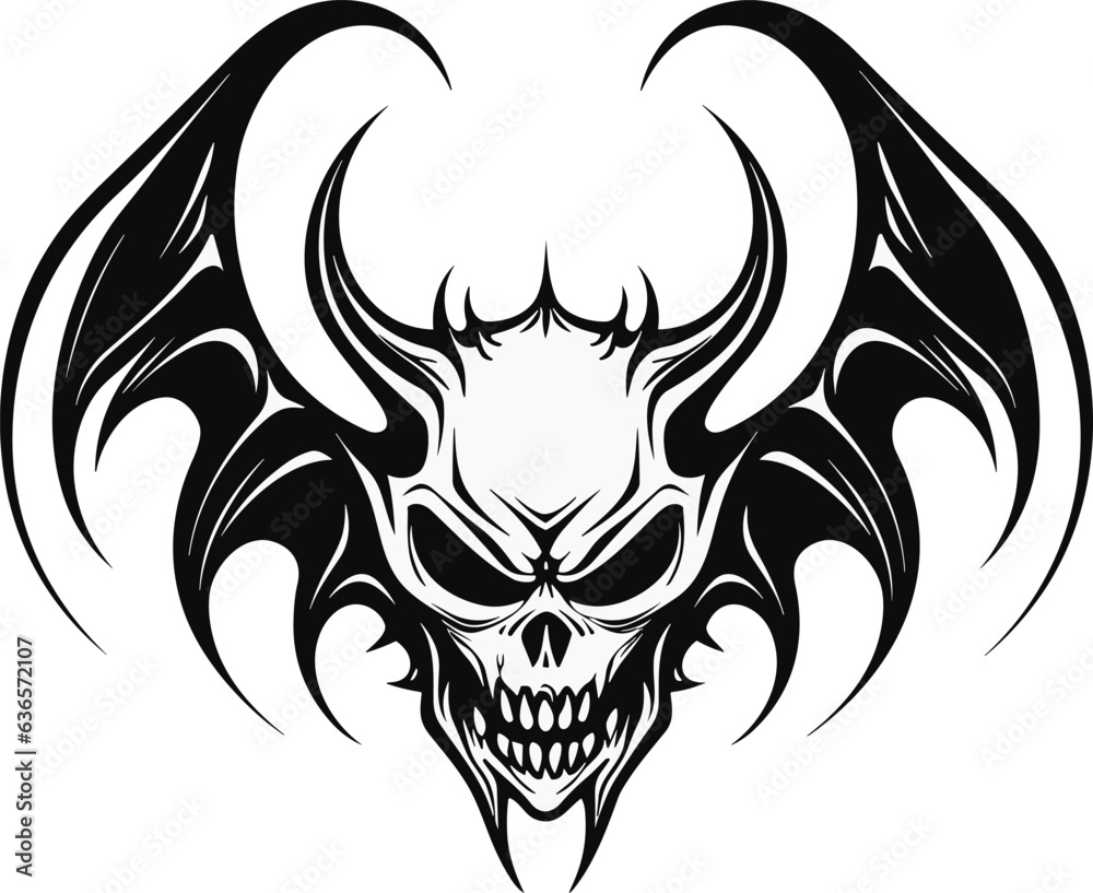 A demon head with dragon wings in a vintage style mascot