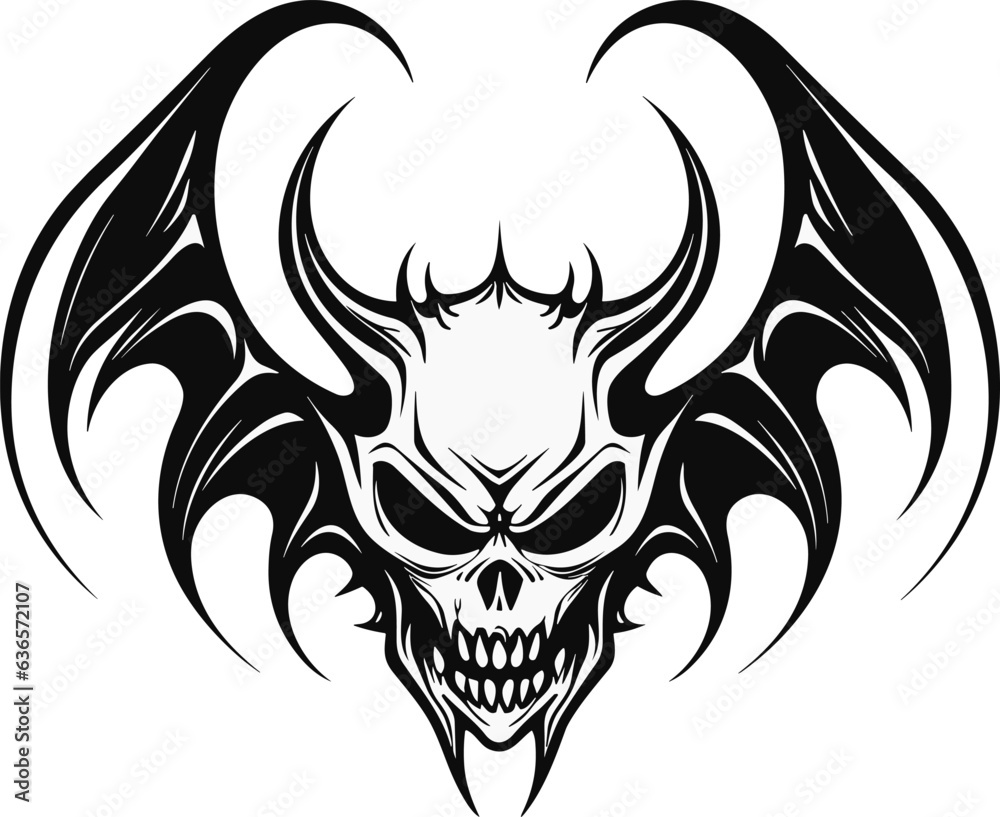 A demon head with dragon wings in a vintage style mascot A demon head with dragon wings in a vintage style mascot