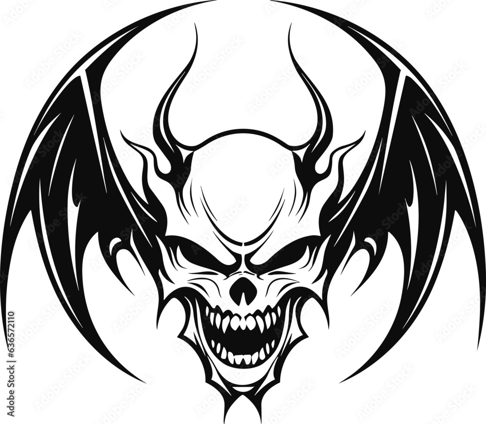 A devil head with dragon wings in a vintage style mascot A devil head with dragon wings in a vintage style mascot