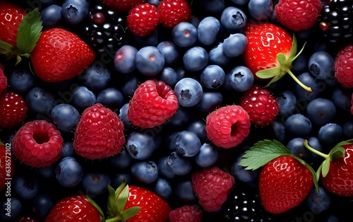 Strawberries Blueberries as a Background. AI