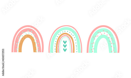 Vector hand drawn boho rainbows cute set in pastel and earthy colors vector isolated elements © Nganhaycuoi
