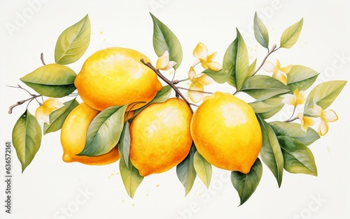 Watercolor Boho Pastel Lemons Painting, Generative Ai