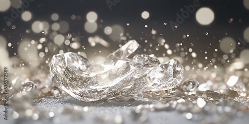 Silver wavy background. Close-up image of silver wavy background.Silver glitter background with bokeh defocused lights and sparkles.