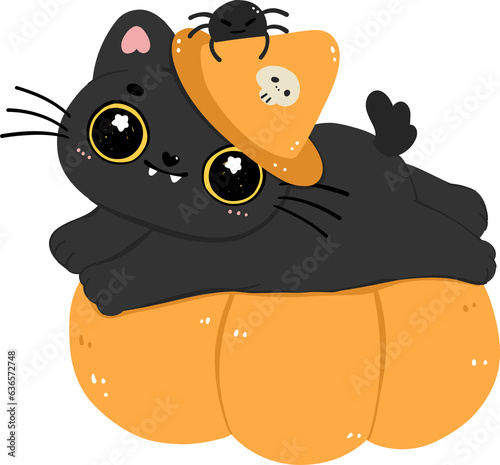 Cute Halloween cat, Spooky black cat cartoon illustration