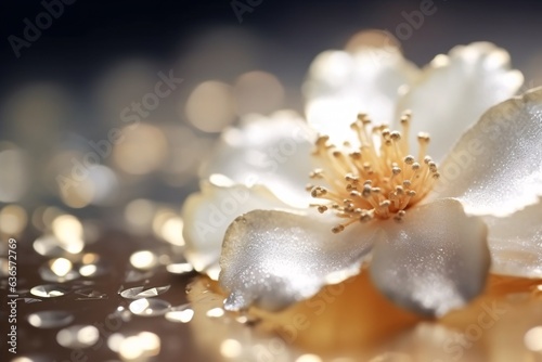 Beautiful flower on bokeh background with copy space. Аbstract background with bokeh defocused lights. Glittering lights background. 3D rendering