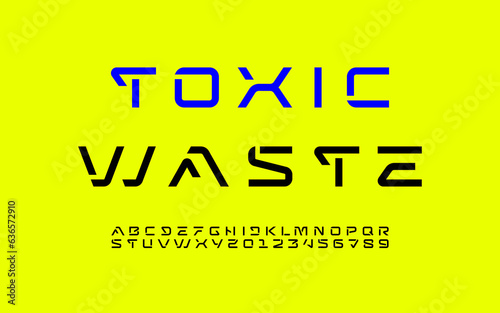 Tech font, digital alphabet, cyber Latin letters A-Z and Arab numerals 0-9 made in futuristic design, vector illustration 10 EPS