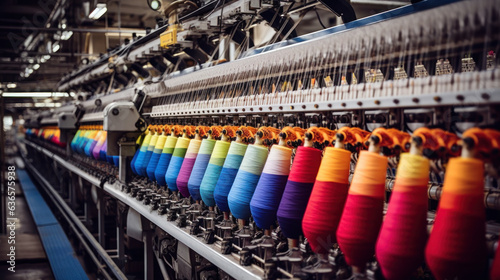 Bobbins with colored thread for industrial textile machines photo