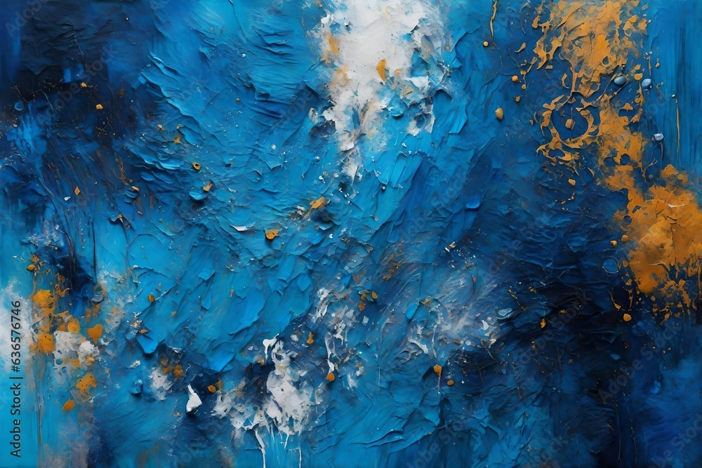 Blue abstract acrylic painting on canvas texture 
