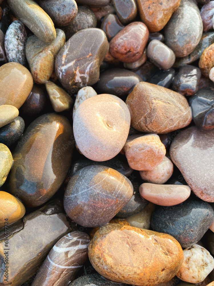 sea stones pebbles lighting before sunset top view sea stones pebbles lighting before sunset top view