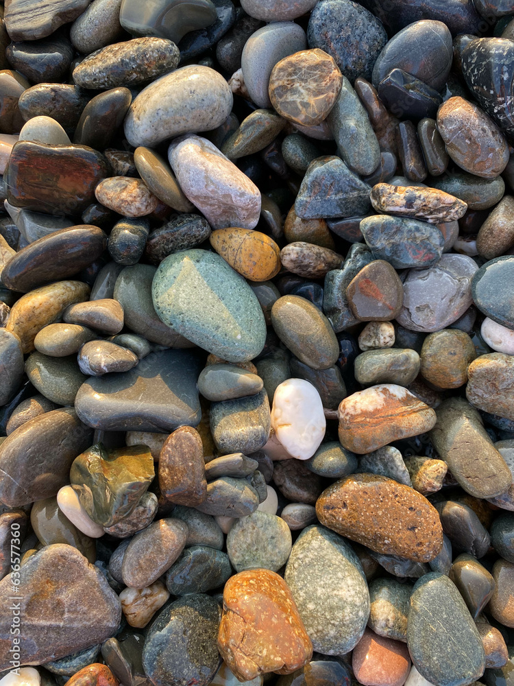 sea stones pebbles lighting before sunset top view sea stones pebbles lighting before sunset top view