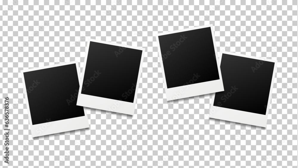 Set of four blank photo frames template with shadow effect. Photo frames mockup design. Collage concept. Vector illustration.