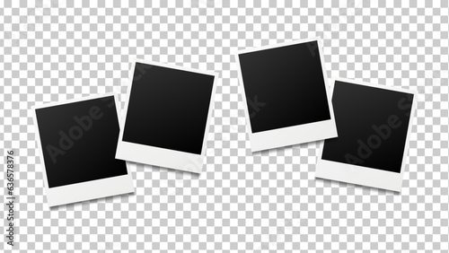 Set of four blank photo frames template with shadow effect. Photo frames mockup design. Collage concept. Vector illustration.