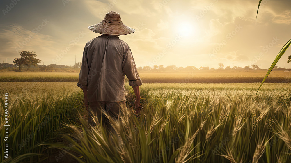 person walking in the rice field person walking in the rice field