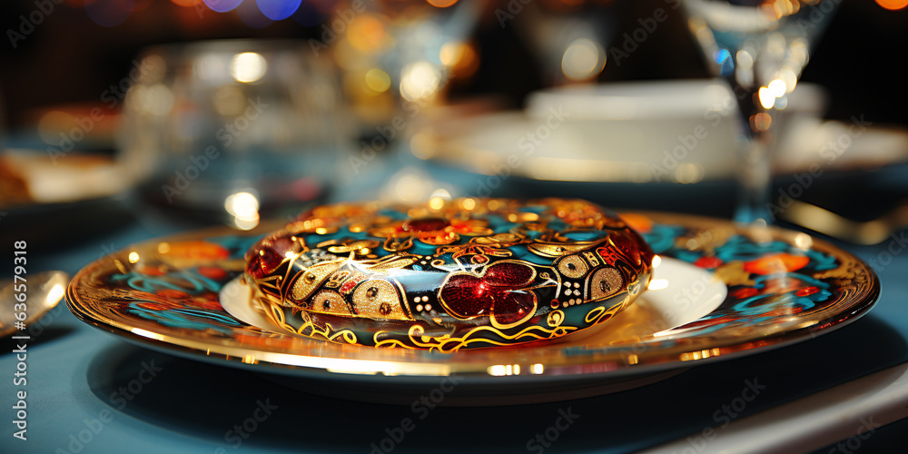 Beautifully decorated table in a restaurant. Selective focus. Holiday.