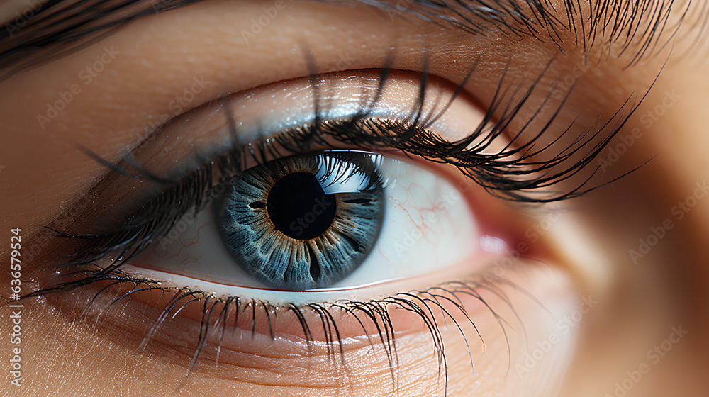 Fototapeta premium Female Eye with Long Natural Elashes. Natural beauty. Close up, Macro. Generative AI.