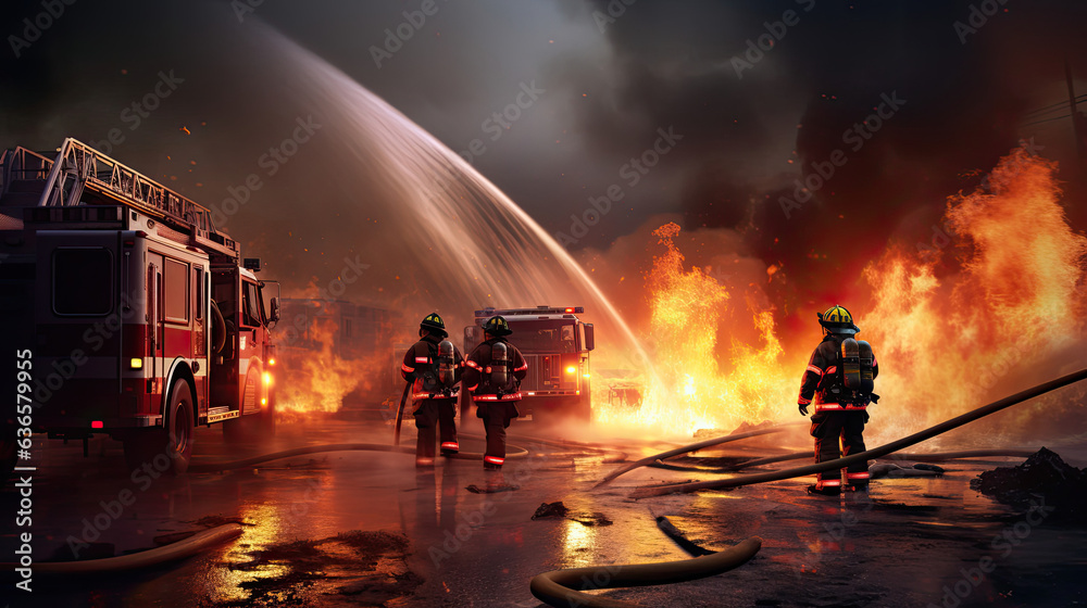 fireman at work fighting against a fire fireman at work fighting against a fire