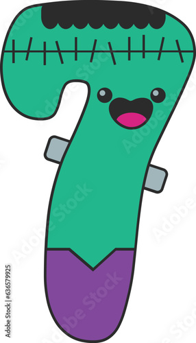 7 number with frankenstein themed character