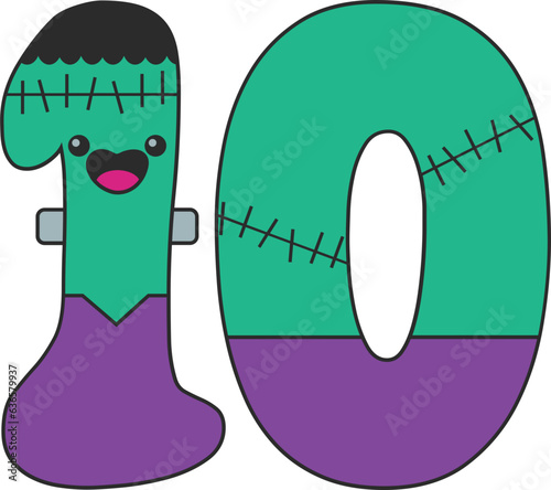 10 number with frankenstein themed character