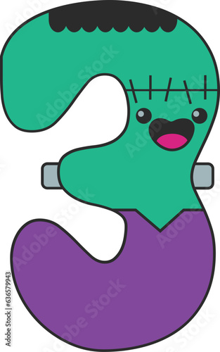 3 number with frankenstein themed character