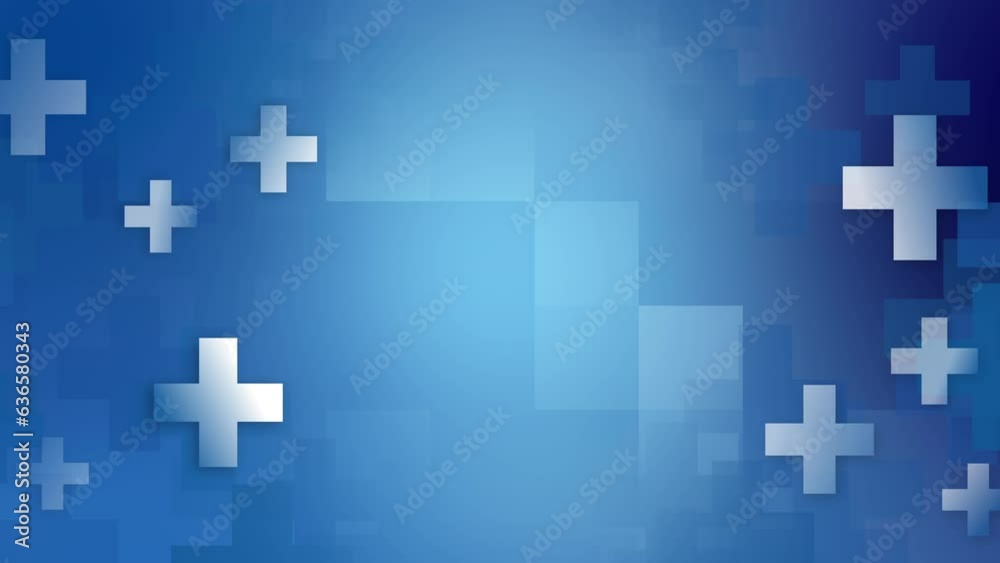 Abstract geometric medical cross shape medicine and science concept on blue background. Loop motion graphic. Abstract geometric medical cross shape medicine and science concept on blue background. Loop motion graphic.