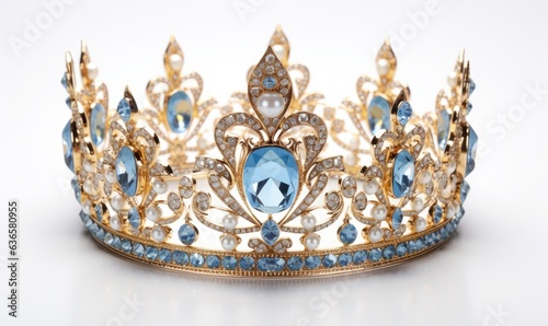Photo of a beautiful tiara adorned with blue stones and pearls